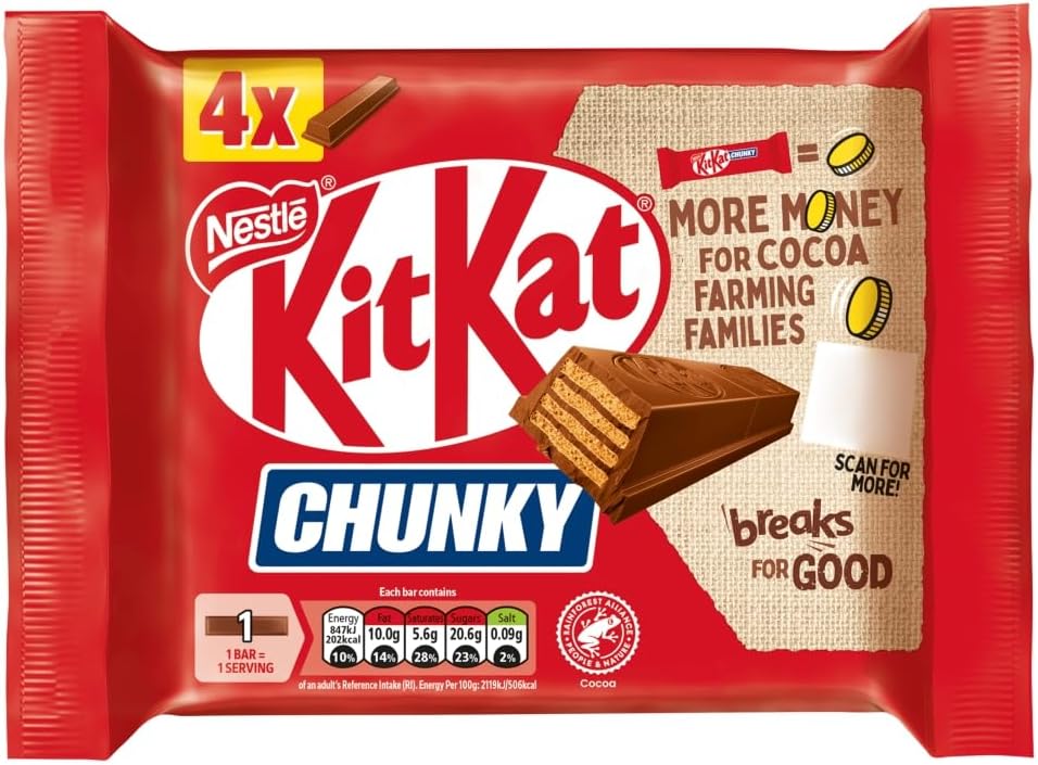 KitKat Chunky Milk Chocolate Bar 4 Pack Multipack 160g, 4 x 40g : Amazon.co.uk: Grocery
