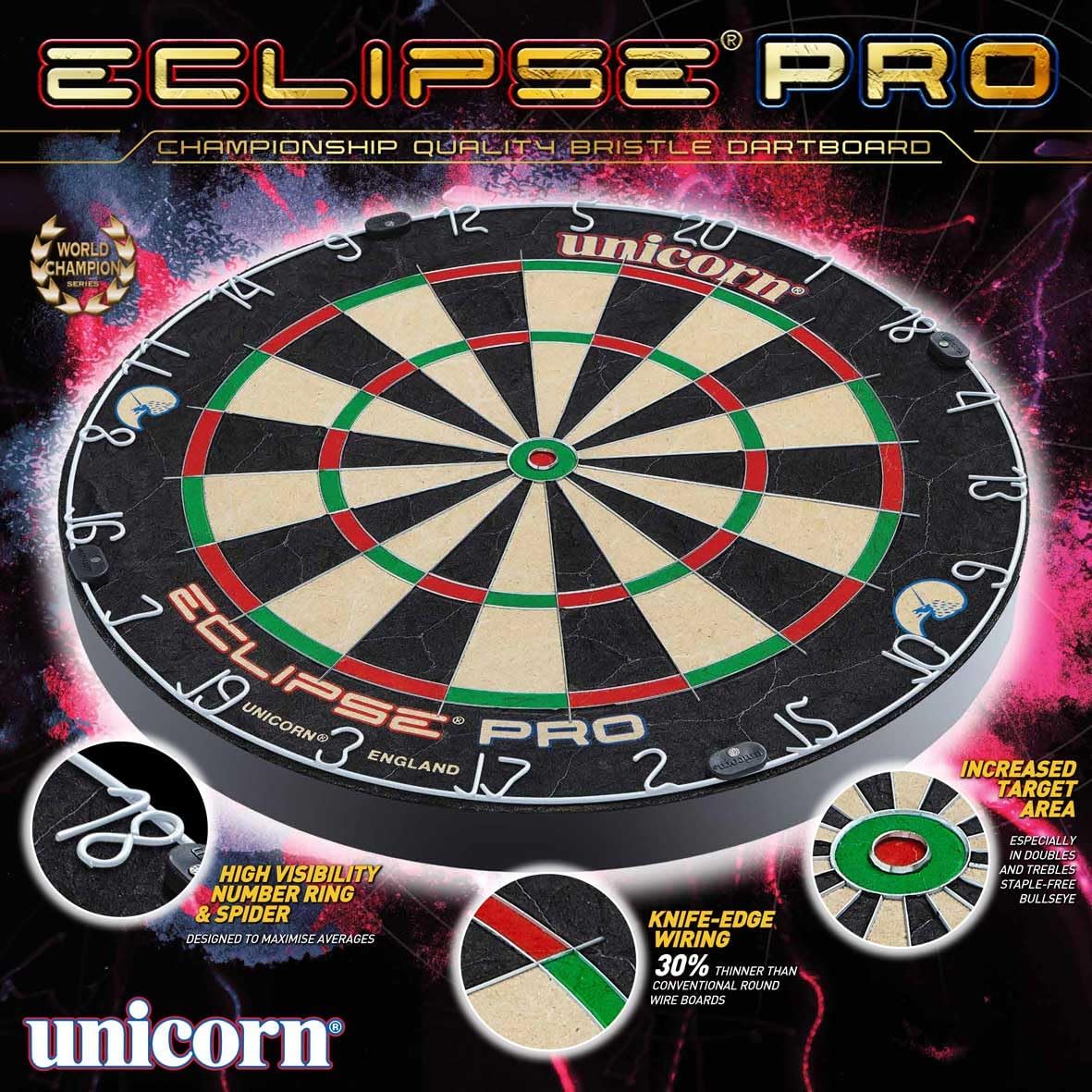 Unicorn Dartboard, Eclipse Pro, Ultra-Visible Number Ring & Spider, Championship Quality Sisal Bristle, Staple-Free Construction : Amazon.co.uk: Sports & Outdoors
