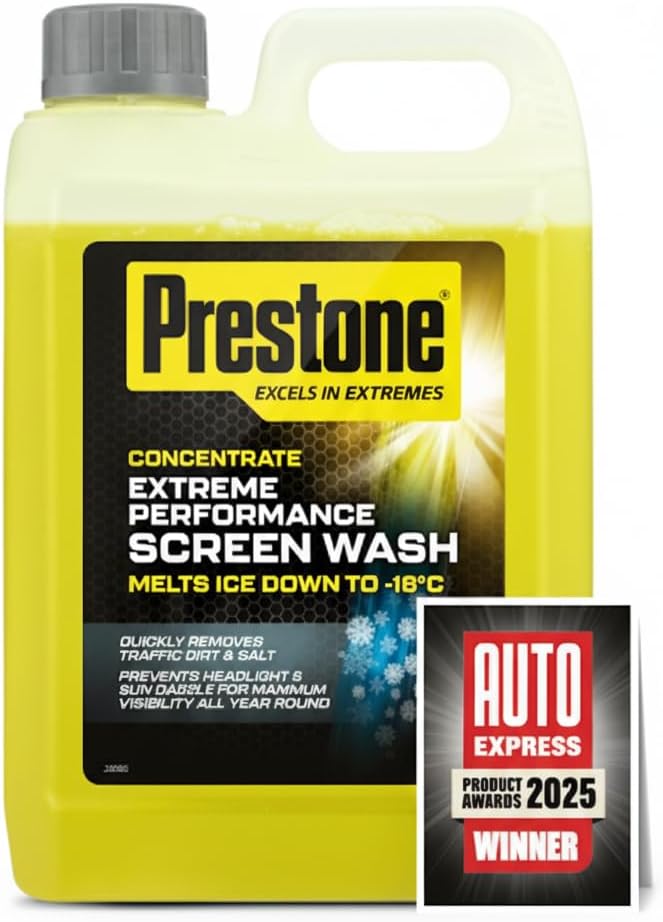 Prestone Screenwash Concentrate 2.5L, Screen Wash For Cars - Winter, High Performance Cleaning With Streak Free Formula, Extreme Performance Super Concentrated Screenwash, Reduce Plastic, 2.5 Litre