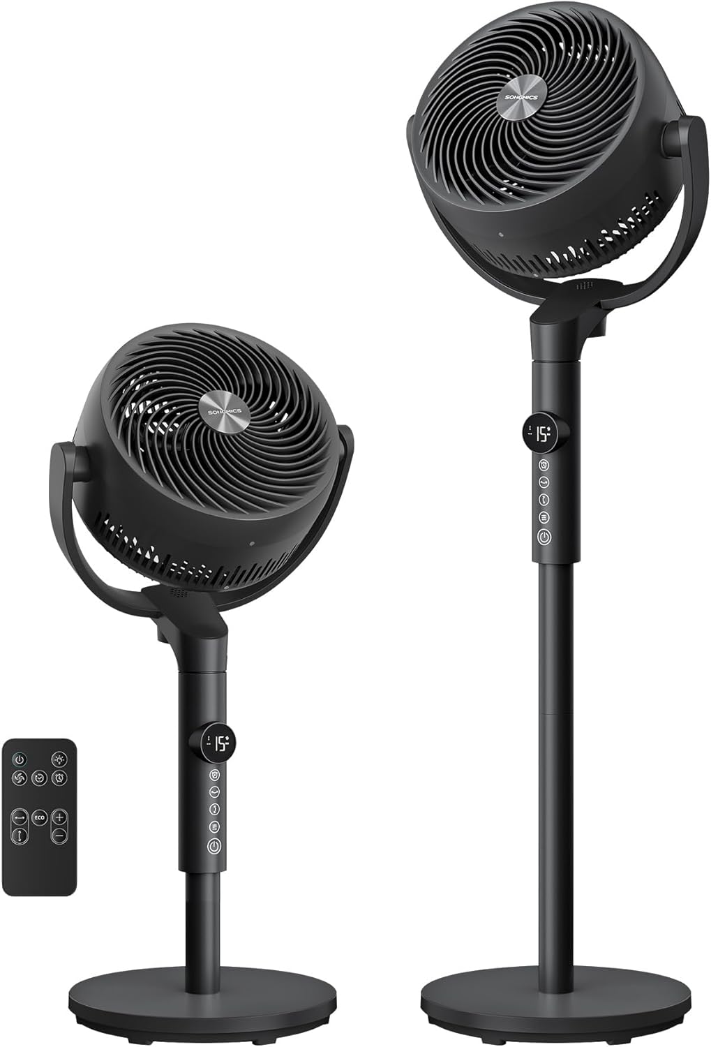 SONGMICS Standing Fan for Bedroom, 20 dB Quiet Pedestal Fan with Remote, Cooling Air Circulator, 120°+135° Oscillating, 15 Speeds, 15 h Timer, 3 Modes, Adjustable Height, Ink Black XFC002B1UK