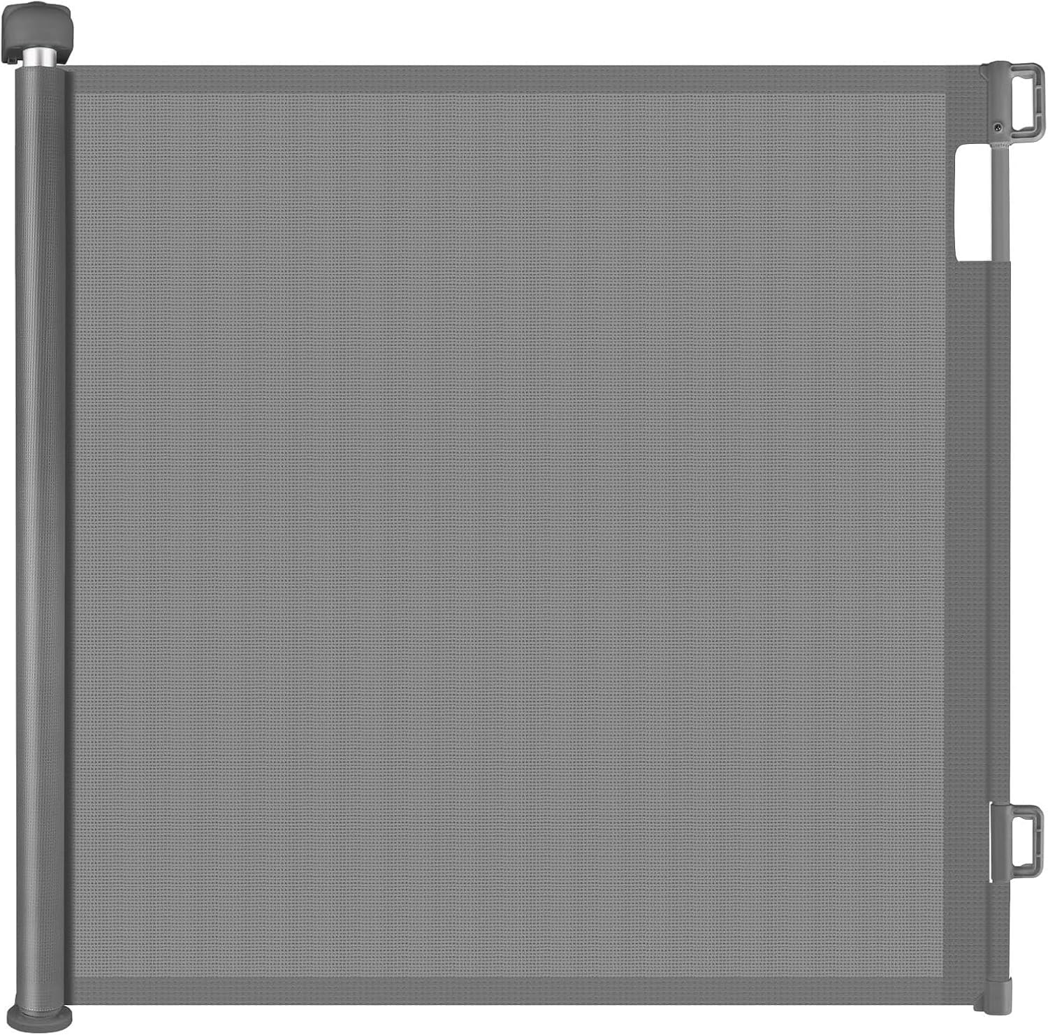 Retractable Baby Gate 140cm Wide x 86cm Tall, Extra Tall Mesh Safety Gate for Baby & Pets, One-Handed Operation, Child & Dog Gate for Stairs, Doorways, Hallways, Indoor/Outdoor Use, Grey