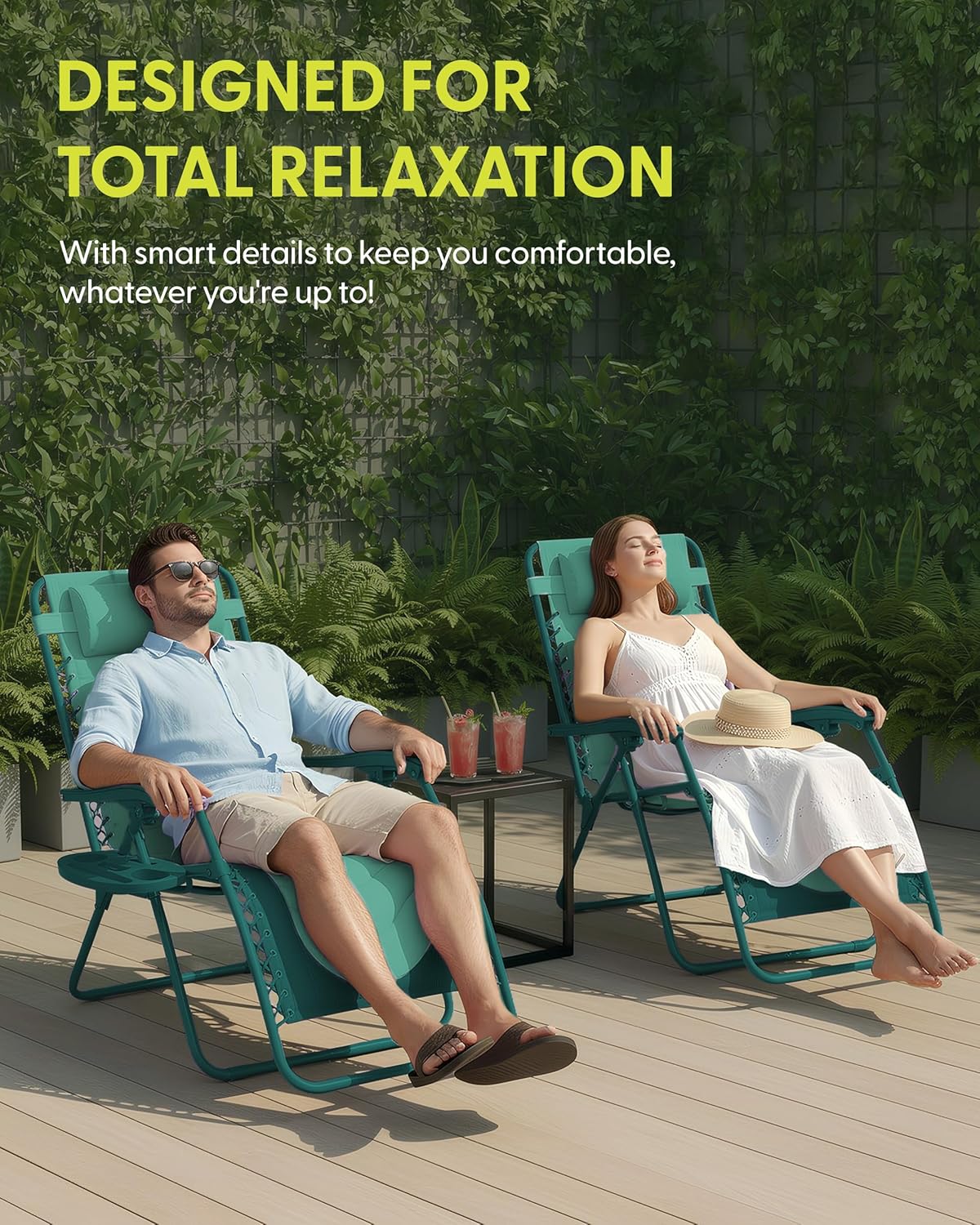 KEPLIN Set of 2 XXL Premium Heavy Duty Padded Zero Gravity Chairs - Luxurious Garden Recliners, Adjustable Headrest, Cup & Phone Holder, Foldable, Easy to Clean Patio Sun Loungers (Green) : Amazon.co.uk: Garden