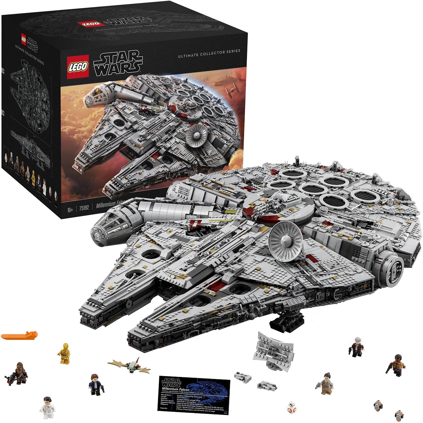 LEGO Star Wars Millennium Falcon, UCS Set for Adults, Model Kit to Build with Han Solo, Princess Leia & Chewbacca Minifigures, Plus Droid Figure, Collectible Gifts for Teenagers, Boys and Girls 75192