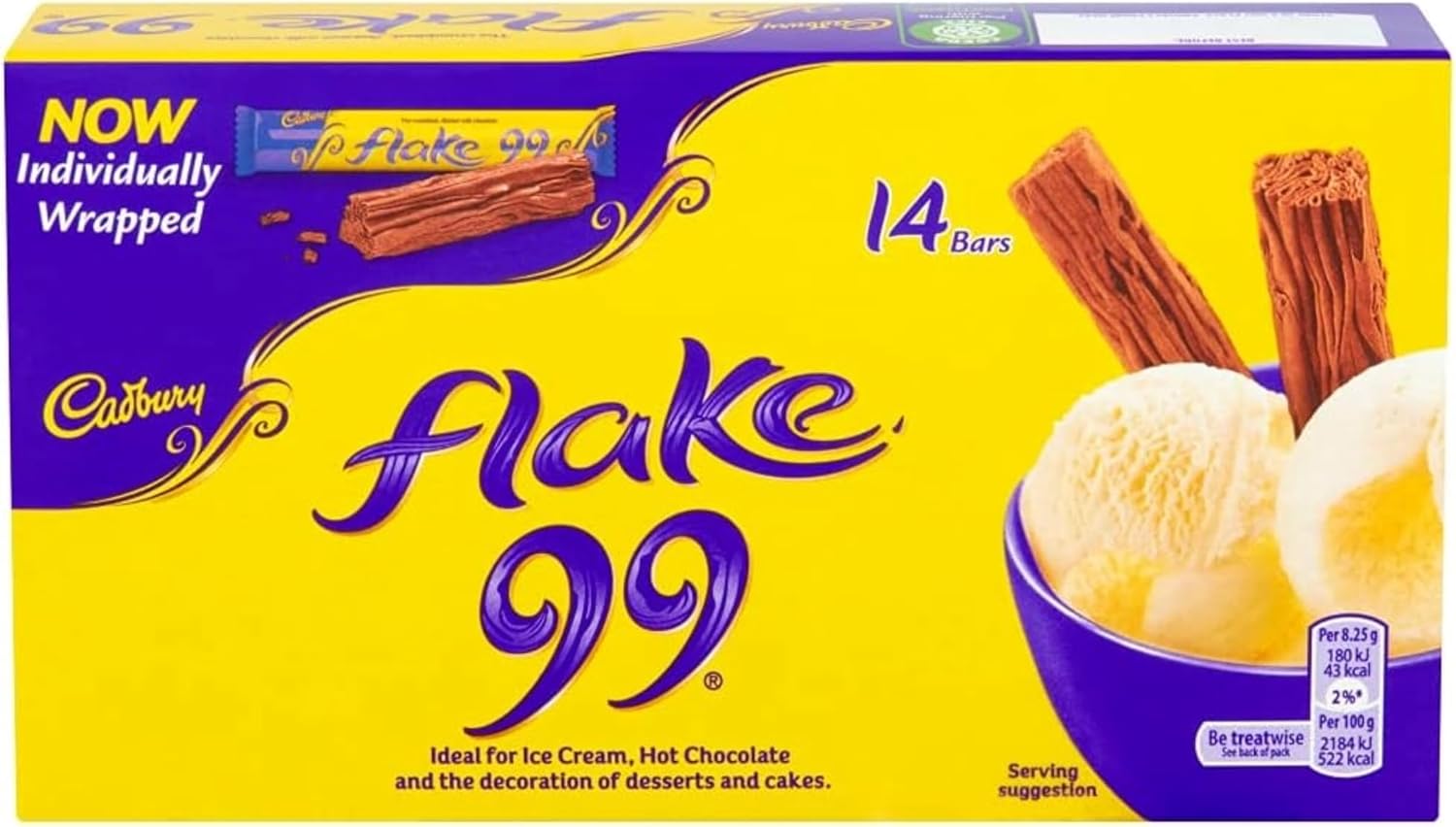 Cadbury Flake 99 Chocolate Bar, Individually Wrapped Flaky Milk Chocolate Bars, 14 x 8.25 g (Pack of 1) : Amazon.co.uk: Grocery