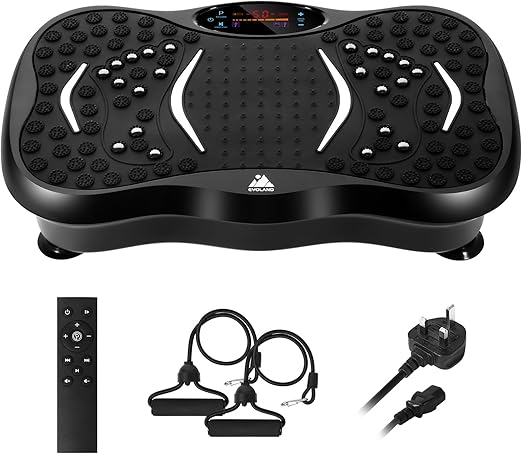 EVOLAND Vibration Plate Exercise Machine, Vibration Fitness Trainer with Bluetooth Speaker, 5 Program Modes, 2 Resistance Bands, Home Exercise Equipment for Fitness Body Toning