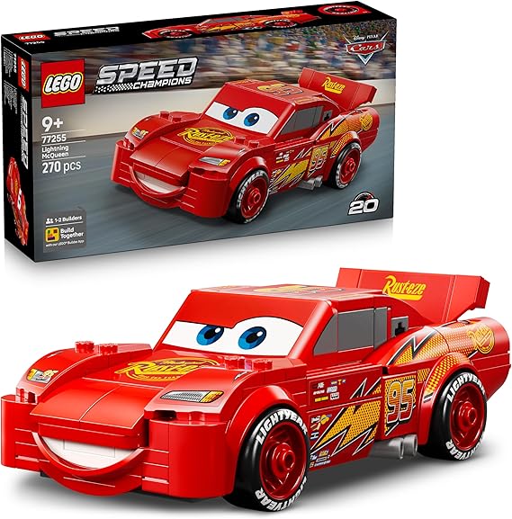 LEGO Speed Champions Lightning McQueen Race Car Toy - Collectible Model Kit w/a Detailed Undercarriage - Disney Gift for 9+ Year Old Boys, Girls & Pixar Cars Movie Fans - 77255