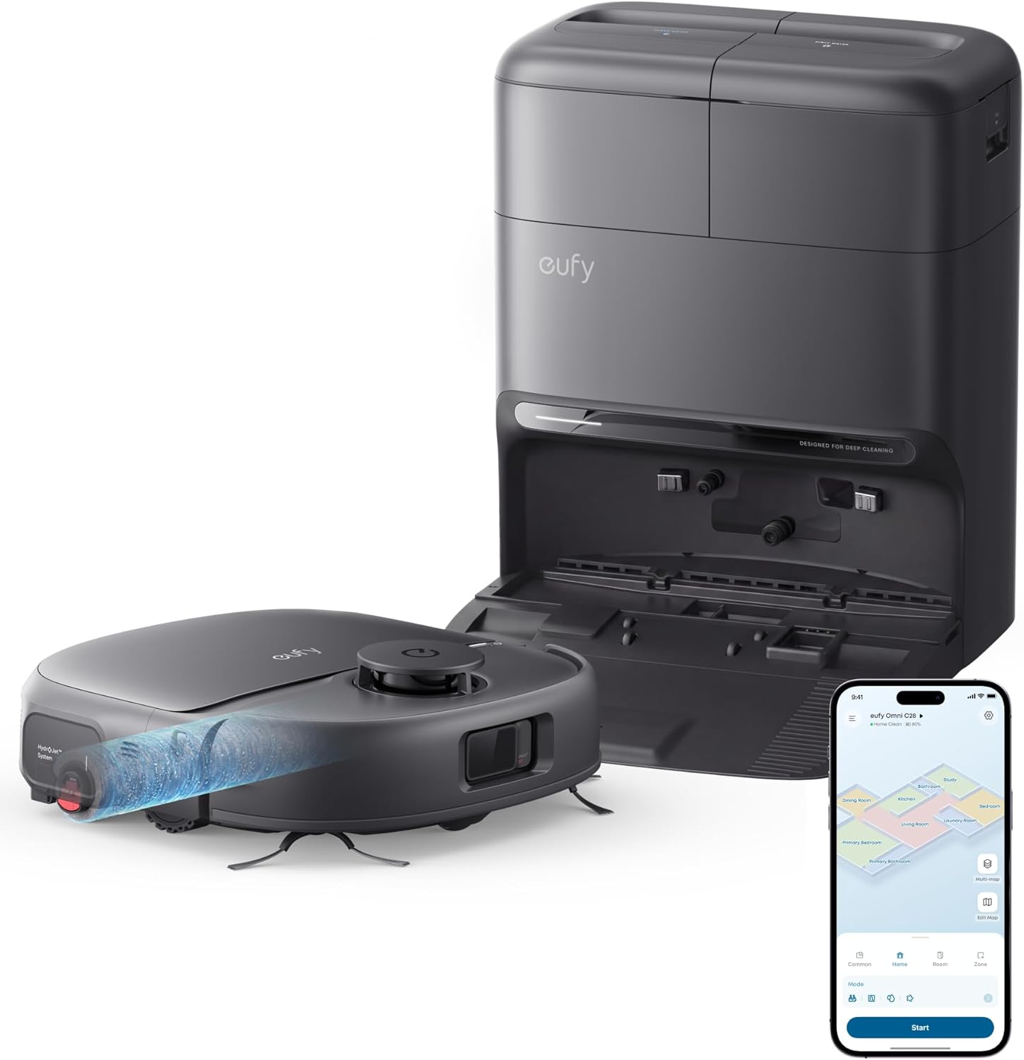 eufy New 2026 Robot Vacuum Cleaner With Mop,C28 Omni,HydroJet Self-Cleaning Roller Mop,Upgraded from X10 Pro,15,000Pa Suction,All-in-1 Station,Tangle-Free,Auto Mop Washing&Drying,AI Obstacle Avoidance