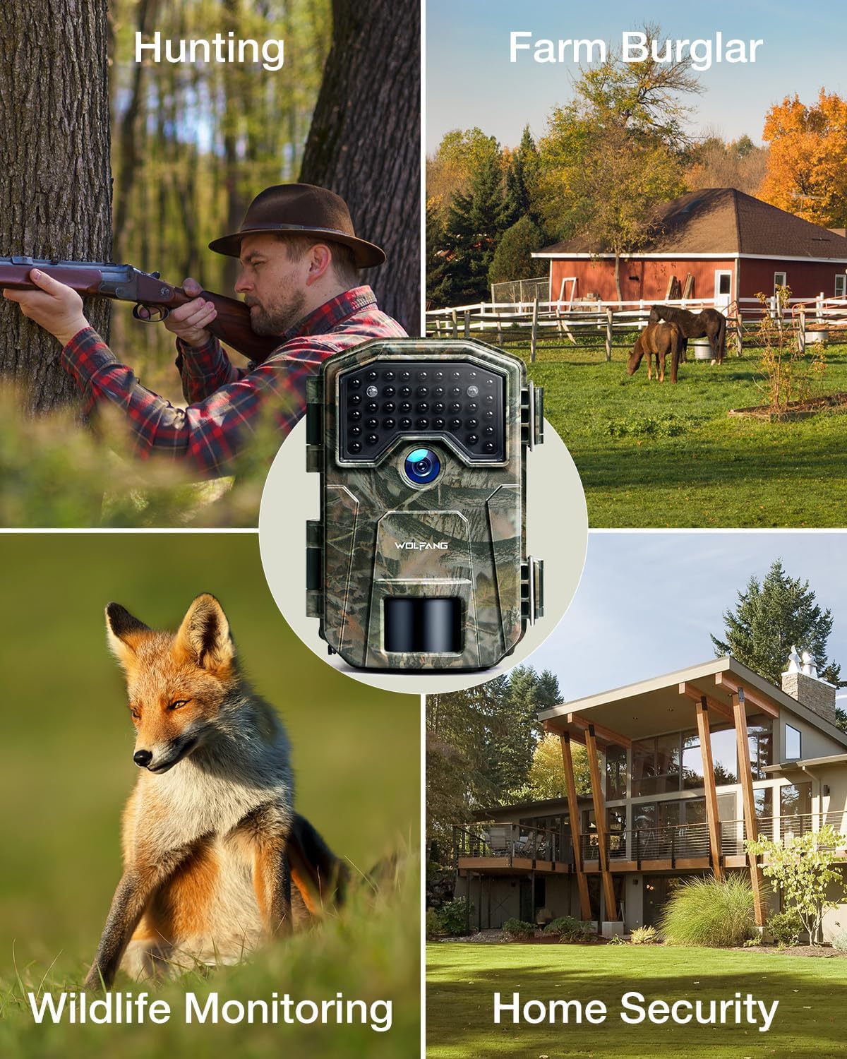 WOLFANG Wildlife Camera, 48MP 4K Trail Camera with 36pcs 940 nm IR LEDs Night Vision Motion Activated, Hunting Camera IP66 Waterproof for Wildlife Recording: Amazon.co.uk: Sports & Outdoors