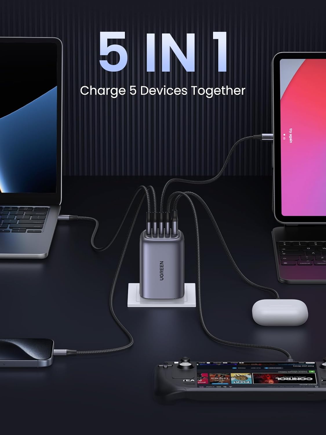 UGREEN USB C Charger 100W Plug MacBook Charger Nexode 5 Ports GaN Fast Charger Laptop Charger Adapter Compatible with Macbook Pro/Air, iPad, iPhone 17 Pro/Air/17/16/15, Galaxy S24/23, Pixel 9, etc: Amazon.co.uk: Computers & Accessories