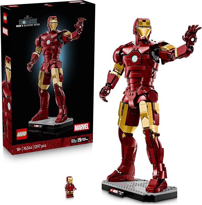 LEGO | Marvel Iron Man Mark 3 Collectors' Edition Figure - Avengers Display Model Kit for Adults - incl. a Minifigure & Arc Reactor - Collectible Gift for Fans - 76344