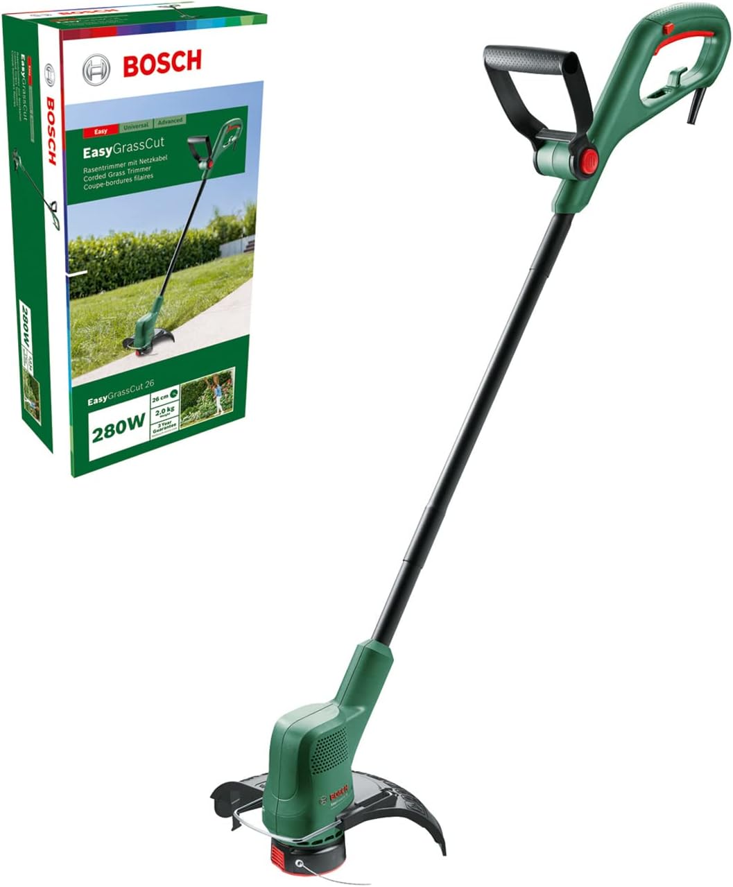 Bosch Electric Grass Trimmer EasyGrassCut 26 (280 Watt, Cutting Diameter 26 cm, Weight: 2 kg, in Carton Packaging)