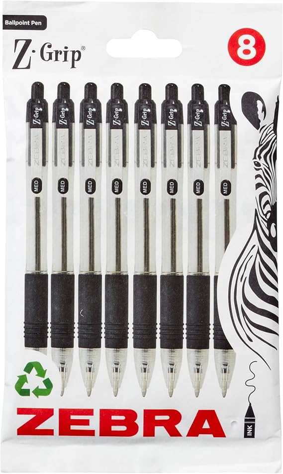 Zebra Pen Z Grip Black Ballpoint Pens with Pocket Clip 8pk, Retractable Black Ink Ballpoint Pens, Reliable Black Biro Pens Multipack for Everyday Use Design, New Pack Size 8pk : Amazon.co.uk: Stationery & Office Supplies