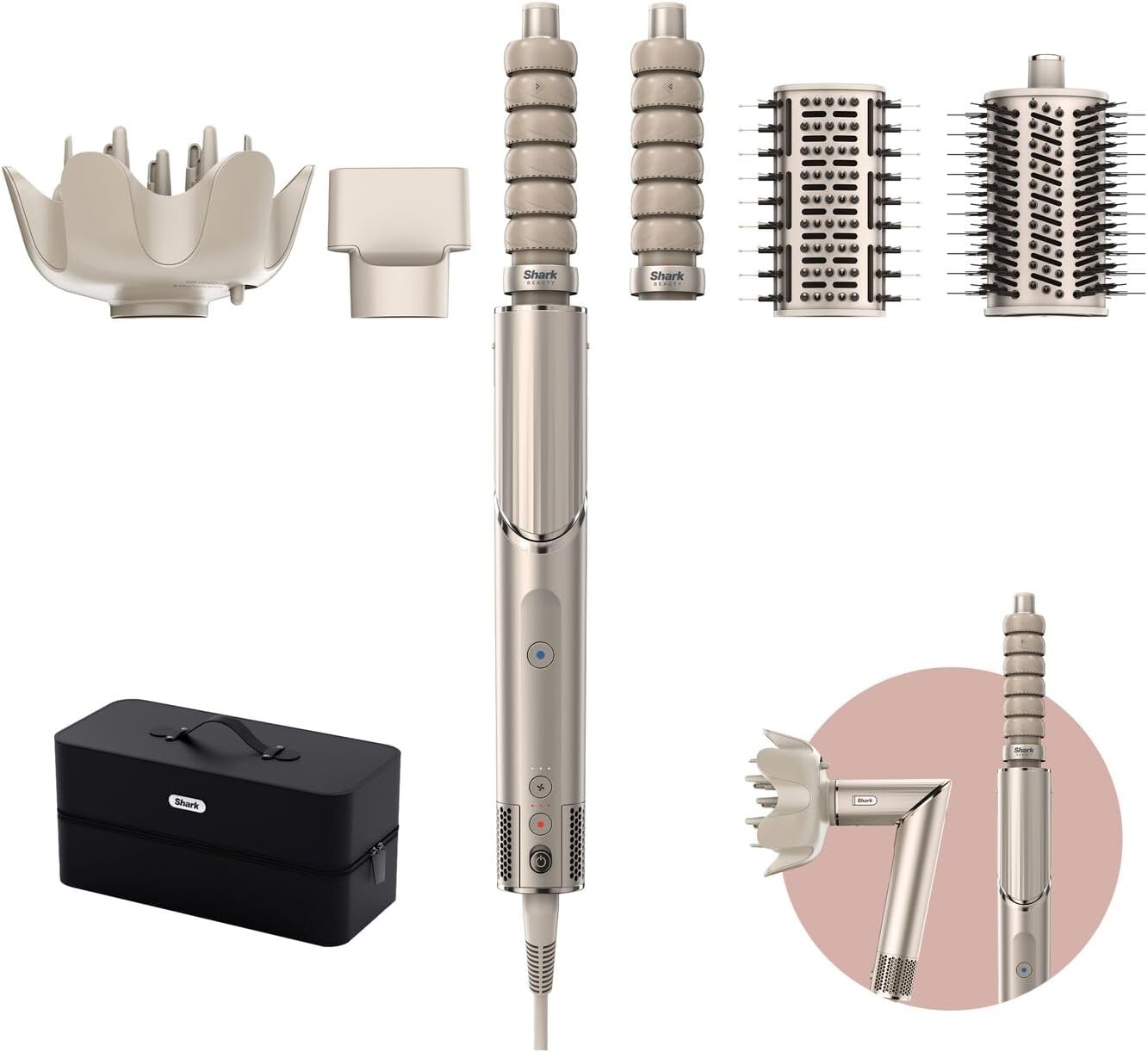 Shark FlexStyle 5-in-1 Air Styler & Hair Dryer with Auto-Wrap Curlers, Paddle Brush, Oval Brush, Concentrator and Diffuser, Storage Case, No Heat Damage, Stone HD446SLUK : Amazon.co.uk: Beauty