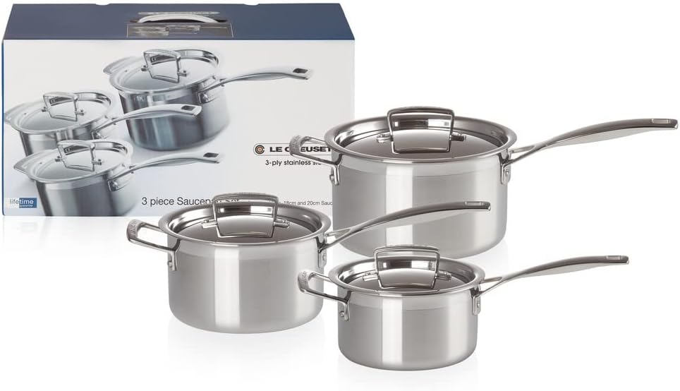 Le Creuset 3-Ply Stainless Steel Saucepan with Lid, 20 x 12.2 cm, 3 Piece, 96209000001000