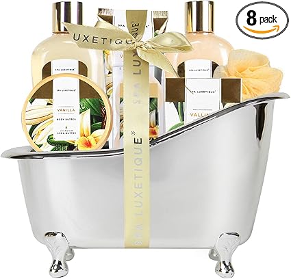 Spa Luxetique Birthday Gifts for Women, Mothers Day Gifts for Her, 8pcs Vanilla Bath Sets with Body Butter, Bubble Bath, Bath Bomb, Bath Sets for Women Gift, Christmas Gifts, Spa Gift Sets