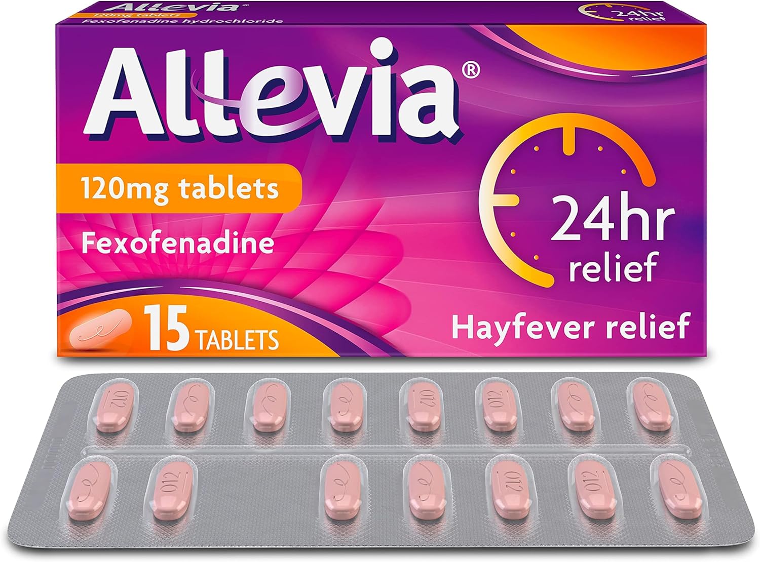 Allevia Hayfever Allergy Tablets, Prescription Strength 120 mg Fexofenadine, 24hr Relief Acts Within 1 Hour, Including Sneezing, Watery Eyes, Itchy and Runny Nose, 15 Tablets