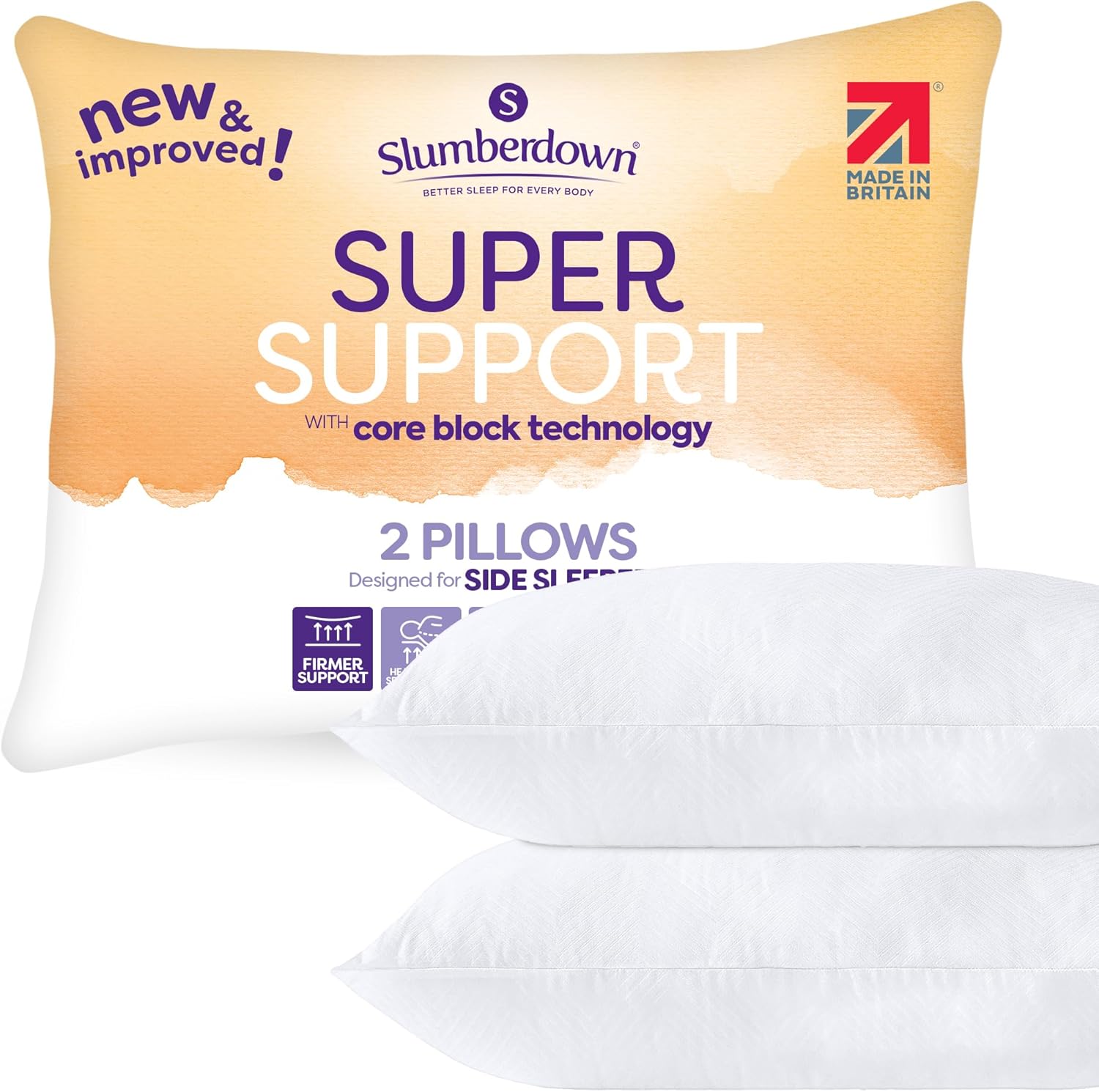 Slumberdown Super Support Pillows 2 Pack - Firm & Supportive Pillow for Side Sleepers, Reduces Neck & Shoulder Pain | Foam Block, UK-Made, Non-Allergenic & Washable (48 x 74cm) : Amazon.co.uk: Home & Kitchen