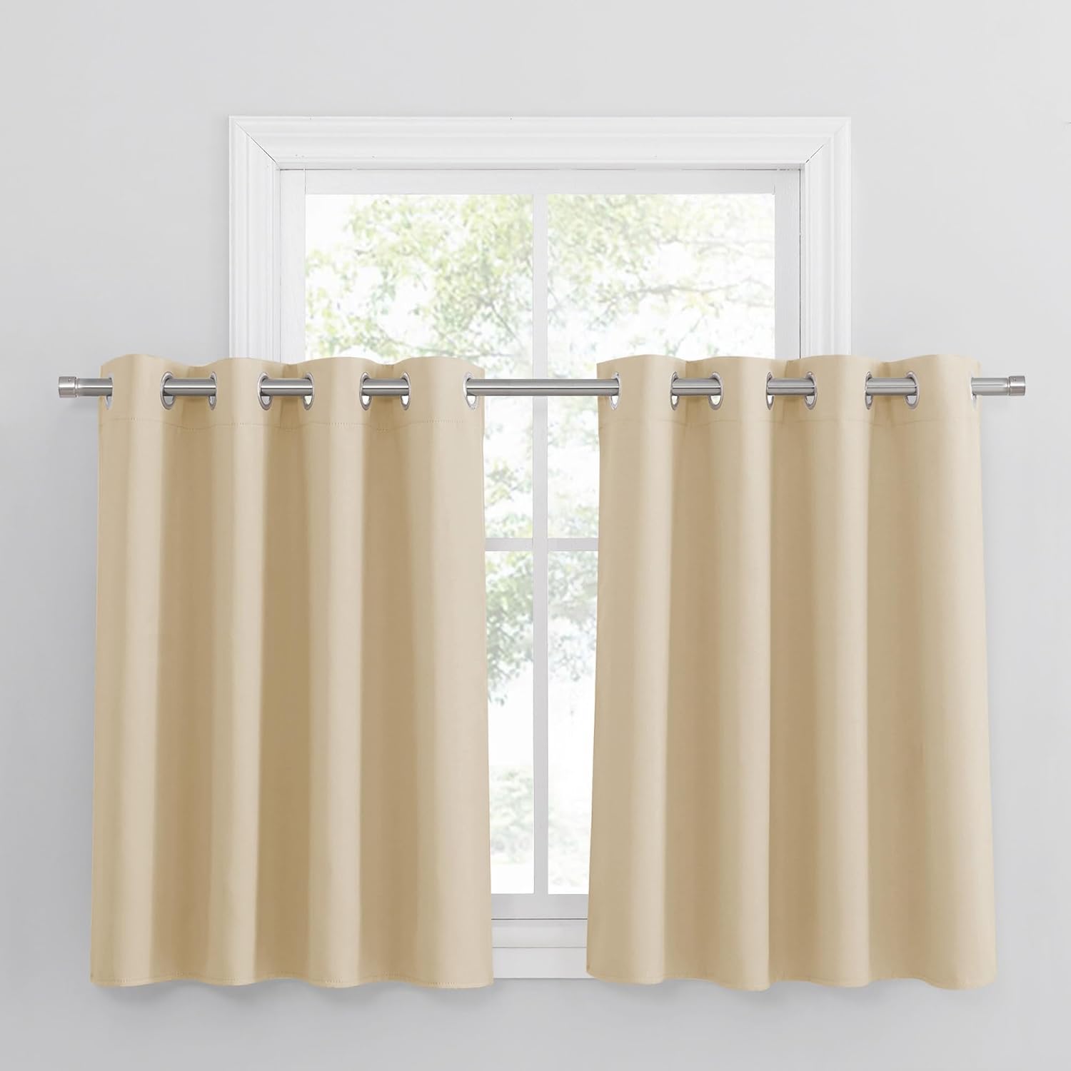PONY DANCE Biscotti Beige 46 x 36 Inch 2 Panels Thermal Insulated Curtains with Eyelet, Energy Saving Curtains & Drapes for Bedroom & Living Room