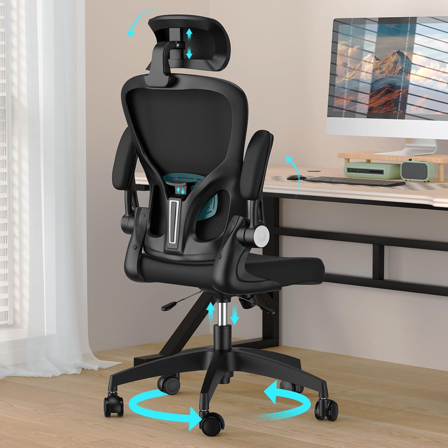 KU Syang Ergonomic Office Chair, Desk Chair with Enhanced Soft Sponge Seat & Upgraded Headrest Adjustment, Mesh Swivel Chair with Lumbar Support & Quiet Wheels for Home Office Computer Study Black : Amazon.co.uk: Home & Kitchen