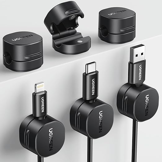 UGREEN 6 Pack Magnetic cable tidy clips, Self-Adhesive Cable management Holder, Cord Organiser, Desk Organiser Accessories Compatible with USB HDMI Charging Audio cables up to 7.5mm Black: Amazon.co.uk: DIY & Tools