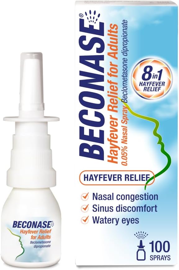 Beconase 8 in 1 Hayfever Relief Nasal Spray (100 Spray Bottle) - Long Lasting Effective Relief from Hayfever - Portable and Lasts Up to 24 Hours When Used Twice a Day - Non Drowsy