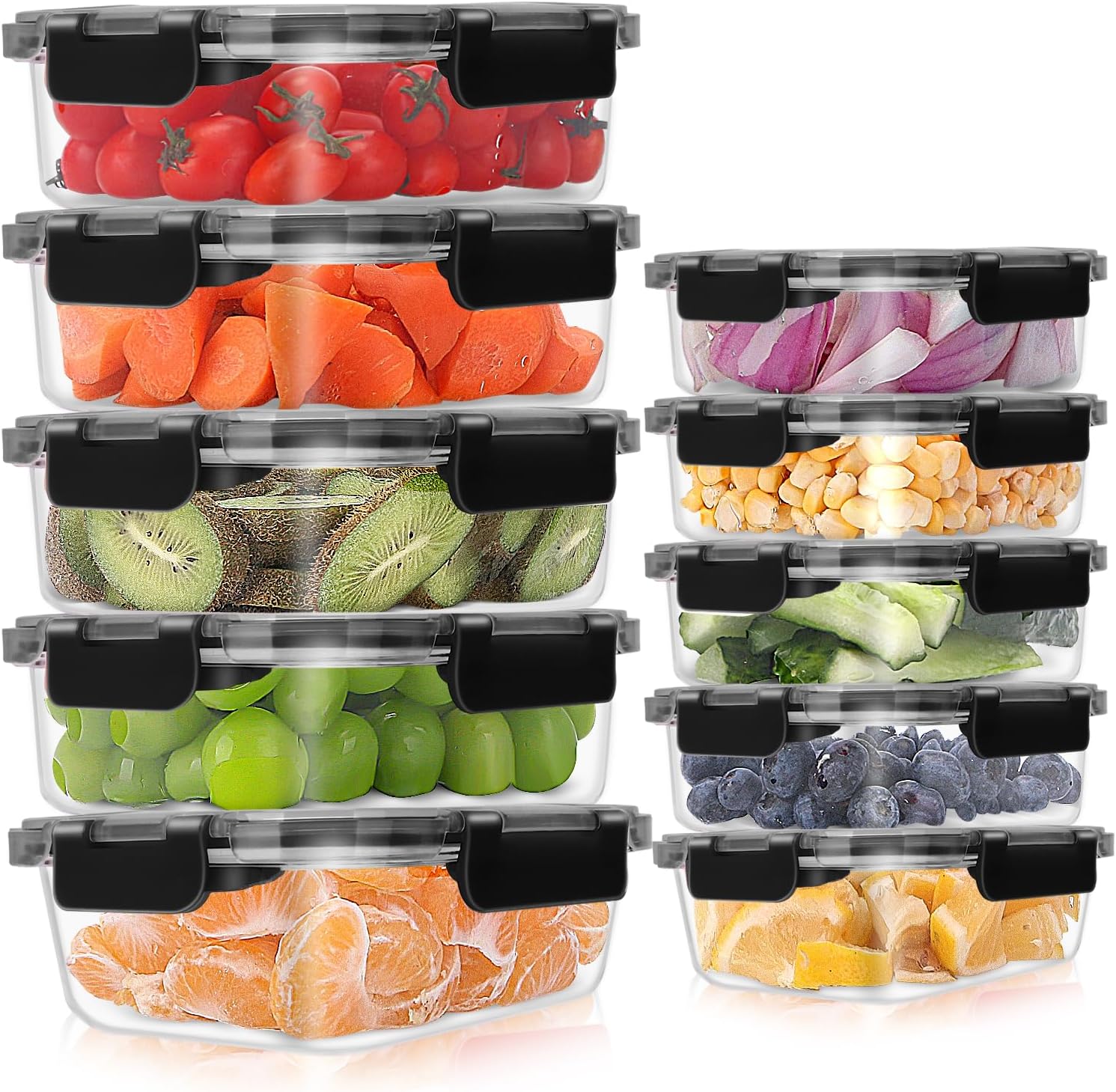 MEETOZ 10 Pack Glass Meal Prep Containers, Airtight Glass Food Containers, Stackable Glass Food Storage Containers Set with Lids,BPA-Free, for Microwave, Oven, Freezer and Dishwasher