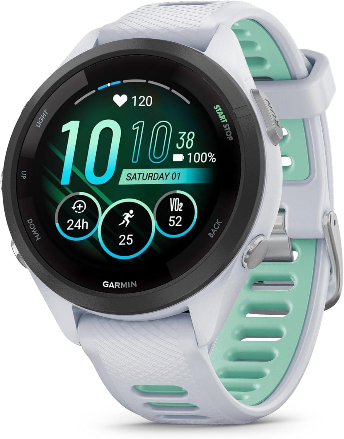 Garmin Forerunner 265S with Music, 42mm GPS running smartwatch, AMOLED touchscreen, advanced training & insights, training & HRV status,safety & tracking features,up to 15 days battery life,Whitestone