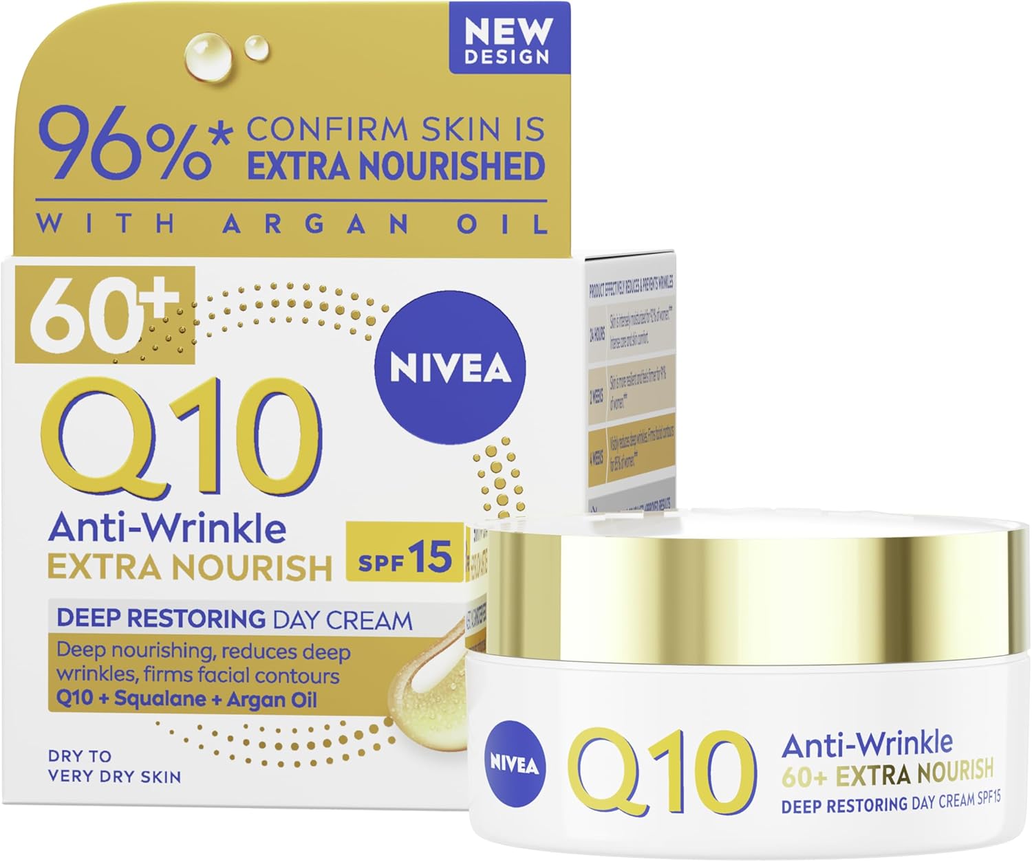 NIVEA Q10 Anti-Wrinkle 60+ Extra Nourishing Day Cream SPF15 (50ml), Deeply Restoring Anti Wrinkle Face Cream for Intense Hydration, Reduces Wrinkles and Firms Skin, Dry Skin Face Moisturiser