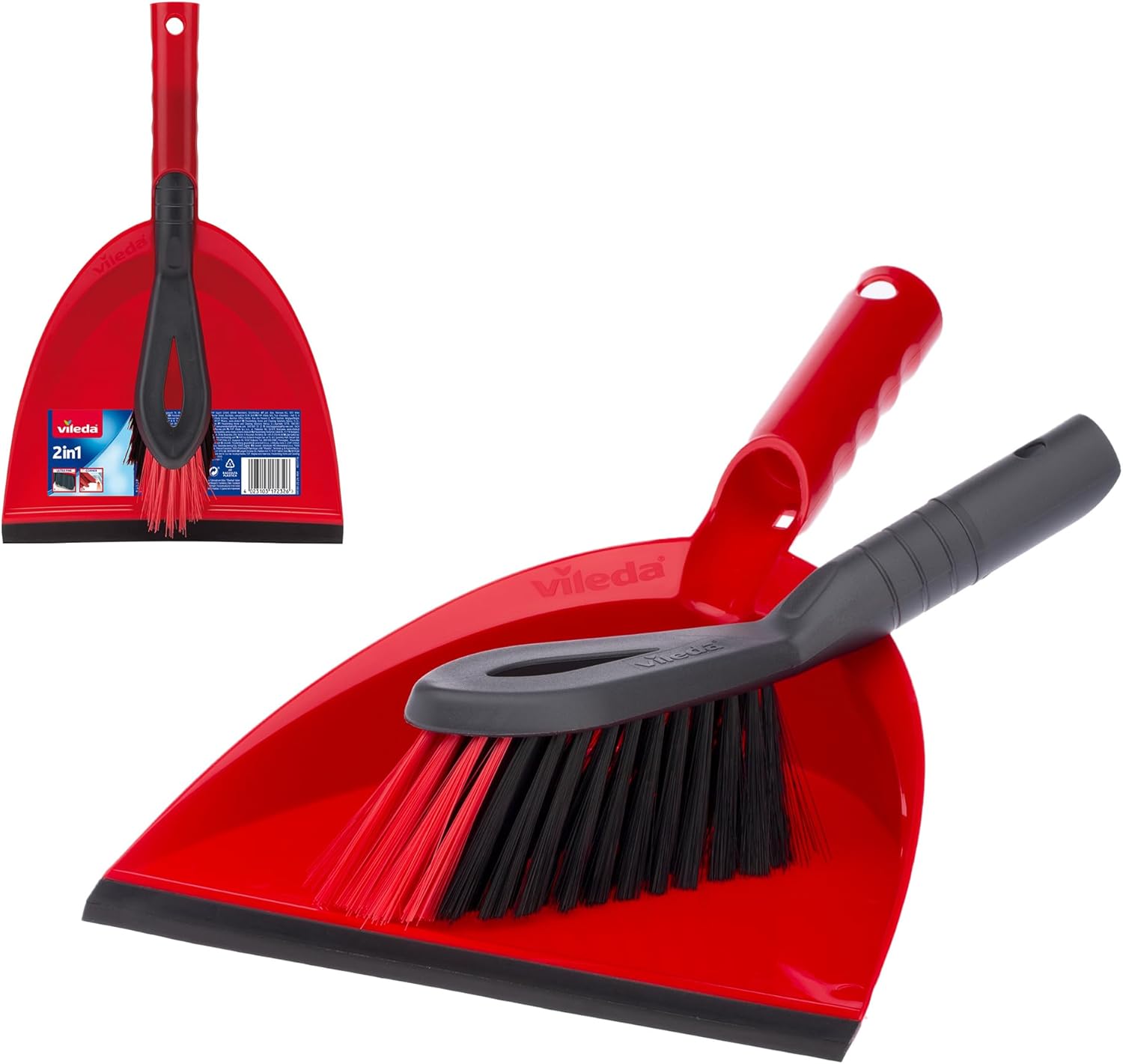 Vileda Dust Pan & Brush Set - 2in1 Brush and Pan Set with Durable Bristles & Easy to Sweep Rubber Blade - Ergonomic Handle and Clip to Combine for Easy Storage